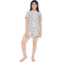 Smart Living Women's Casual Grey Leopard Print Frill Short Sleeve Tee & Shorts Loungewear Set | Size: XL