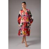 Lace Tiered Long Sleeve Organza Midi Dress