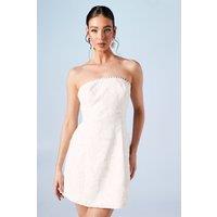 Pearl Detail Sequin Lace Bandeau Bridal Mini Dress