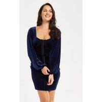 Liquorish Women's Corset Detail Mini Navy Velvet Dress | Size: 8