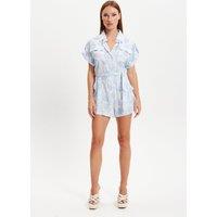 Liquorish Women's Blue Leaf Printed Playsuit | Size: 12