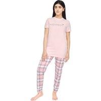 Smart Living Women's Comfortable Pink & Grey Tee & Cuffed Bottom Loungewear Set | Size: 2XL