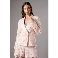 Coast Women's Lace Double Breasted Blazer With Satin Lapel in Blush | Size: 10