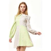 Liquorish Women's Green Check Mini Dress With Collar | Size: 14