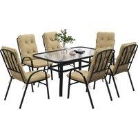 OUTSUNNY 7 PCs Garden Dining Set w/ Umbrella Hole & Cushion in Beige