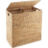 Gr8 Home X Large Water Hyacinth Double Laundry Hamper Bin Clothes Washing Basket With Lid in Natural | Size: XL