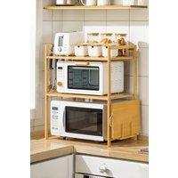 3-Tier Wooden Spice Rack Microwave Oven Rack with Hooks & Chopping Board Holder Kitchen Organizer Storage Shelf