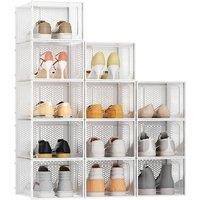 12 Pack Clear Plastic Shoe Organizer Storage Boxes