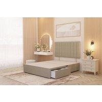 Somnior Alexas 2 Draw Divan Bed Base with Headboard Linen Fabric in Beige | Size: Small Double
