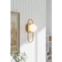 H&O Direct Golden Wall Light with Frosted Glass Bulb in Gold