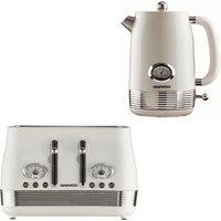 Daewoo 'Denver' Retro Matching Kettle & Toaster Set 1.5L Rapid Boil 4 Slice in Cream