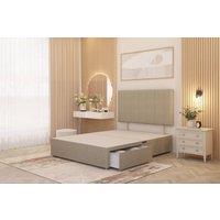 Somnior Austin Divan Bed Base with 2 Storage Drawers & Headboard Linen Fabric in Beige | Size: King