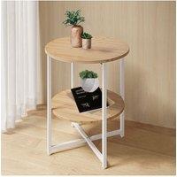 Log Colored Small Round Coffee Table with 2 Tier