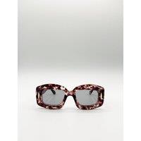 SVNX Women's Oversized Chunky Rectangle Sunglasses in Brown multi