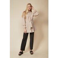HOXTON GAL Women's Oversized Tie Waisted Long Sleeves Tunic Top in Beige | Size: 12-14