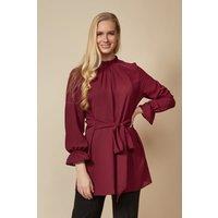 HOXTON GAL Women's Oversized Tie Waisted Long Sleeves Tunic Top in Red | Size: 16-18