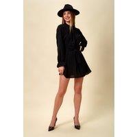 HOXTON GAL Women's Oversized Tie Waisted Long Sleeves Tunic Top in Black | Size: 12-14