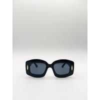SVNX Women's Oversized Rectangle Sunglasses in Black