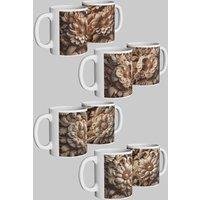 Simply Stunning Mugs Floral Woodgrain Ceramic Mug Set of 4 - The Perfect Gift in White