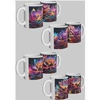 Simply Stunning Mugs Luminous Lotus Ceramic Mug Set of 4: Perfect Gift for Loved Ones in White