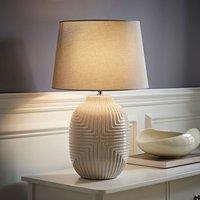 ValueLights Harrison Tapered Shade Grey Geometic Ribbed Pattern Gloss Table Lamp | Size: Small