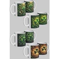 Simply Stunning Mugs Shamrock Ceramic Mug Set of 4 Lucky Gift for Friends & Family in White