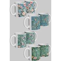 Simply Stunning Mugs Chinoiserie Teal Floral Mug Set of 4 Perfect for Loved Ones in White