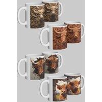 Simply Stunning Mugs Majestic Highland Cattle Mug Set of 4 Rustic Charms in Every Sip in White