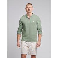 U.S. POLO ASSN. Men's Texture Zip Long Sleeve Polo Shirt in Emerald | Size: Large