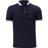 MODISHION Men's Turn Down Collar Short Sleeve Polo Shirt in Dark Navy | Size: Small