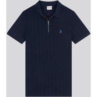 U.S. POLO ASSN. Men's Stripe Textured Zip Polo Shirt in Dark Navy | Size: 2XL