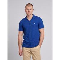 U.S. POLO ASSN. Men's Stripe Textured Zip Polo Shirt in Royal | Size: Small