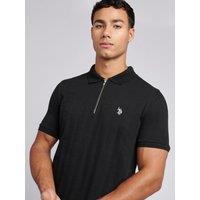 U.S. POLO ASSN. Men's Stripe Textured Zip Polo Shirt in Black | Size: Large
