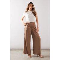 Satin Pleat Detail Wide Leg Trouser