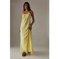 Warehouse Women's Marble Dobby Chiffon Halter Ruffle Maxi Dress in Yellow | Size: 14