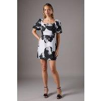 Floral Jacquard Mini Puff Sleeve Dress