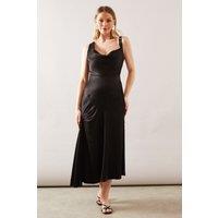 Wallis Women's Satin Asymmetric Midaxi Dress in Black | Size: 14