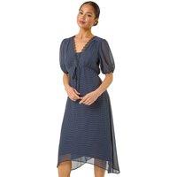 Roman Women's Petite Spot Print Lace Bow Midi Dress in Navy | Size: 14