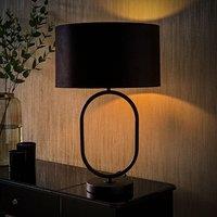 ValueLights Antonia Black Velvet Drum Shade Matte Black Oval Table Lamp with Bulb