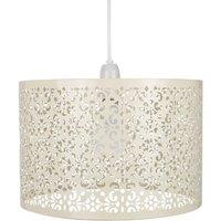 Happy Homewares Marrakech Designed Metal Pendant Light Shade with Floral Decoration in Cream | Size: 16 inches