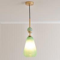 ValueLights Anastasia Green Glass Stack Gold Detail Ceiling Pendant Light & Bulb