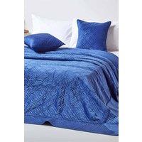 Homescapes Luxury Quilted Velvet Bedspread Geometric Pattern Throw in Navy | Size: King