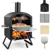 Costway Outdoor Pizza Oven 2-layer Wood Fired BBQ Pizza Maker W/Grill Barbecue in Black