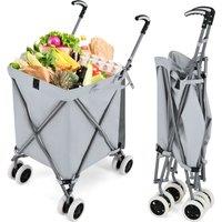 Gymax 90L Folding Shopping Cart Grocery Lightweight Shipping Utility Cart-Grey in Grey
