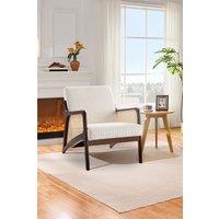 Corduroy Beige Armchair with Rattan Armrest