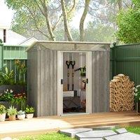 OUTSUNNY 6.5x4FT Garden Shed w/ Foundation Lockable Metal Tool Shed in Light Grey