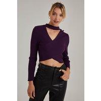 Pink Vanilla Women's Choker Twist Front Knit Top in Burgundy | Size: Large
