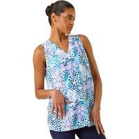 Roman Women's Abstract Print V-Neck Pleat Top in Purple | Size: 10
