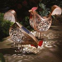 Marco Paul 2 pack of Bronze Solar Powered Silhouette Hen Ornaments 27cm in Copper
