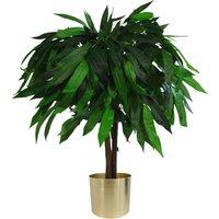 Leaf 80cm Large Artificial Mango Tree Plant with Metal Planter in Green